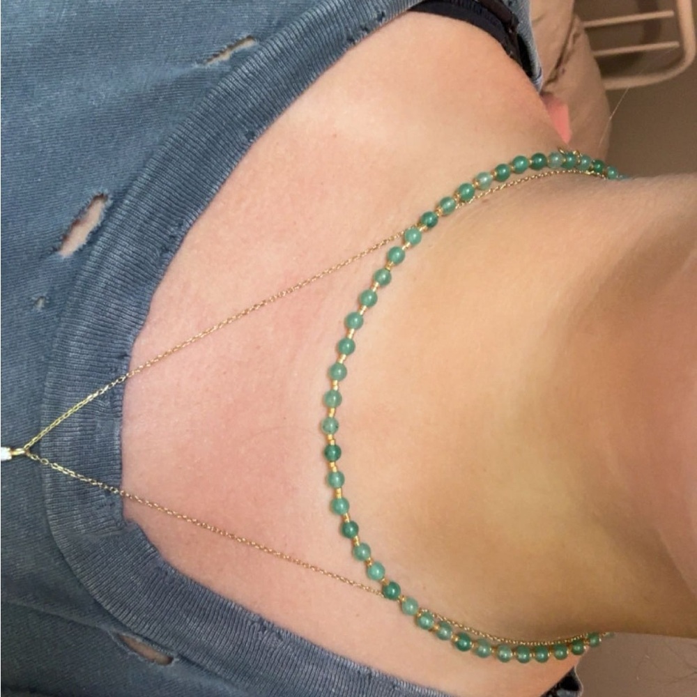 Delicate Green and Gold Handmade Beaded Gold-Layered Necklace